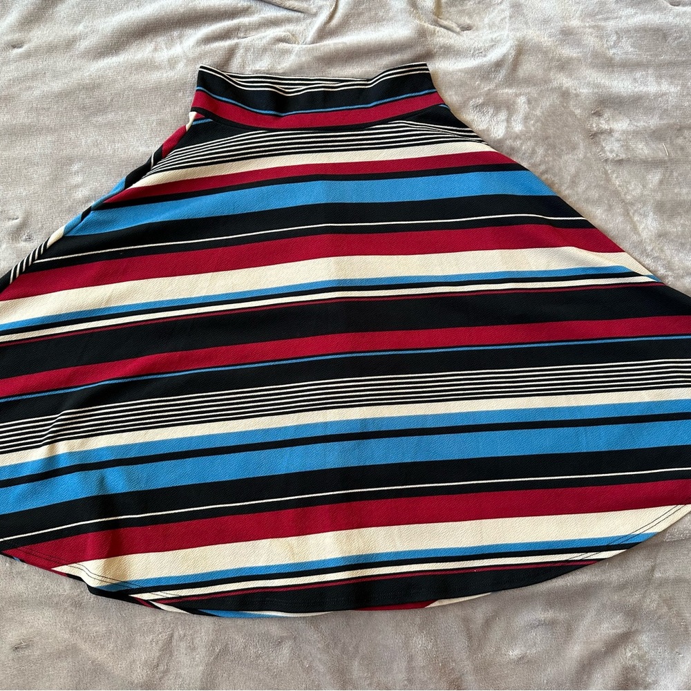 Agnes & Dora Midi Skirt Black Ivory Maroon Stripe Womens Small Excellent